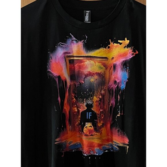 Imaginary Foundation Mens Large Fluid Rapture Crew Neck Shirt Black Orange Pink - Picture 2 of 6